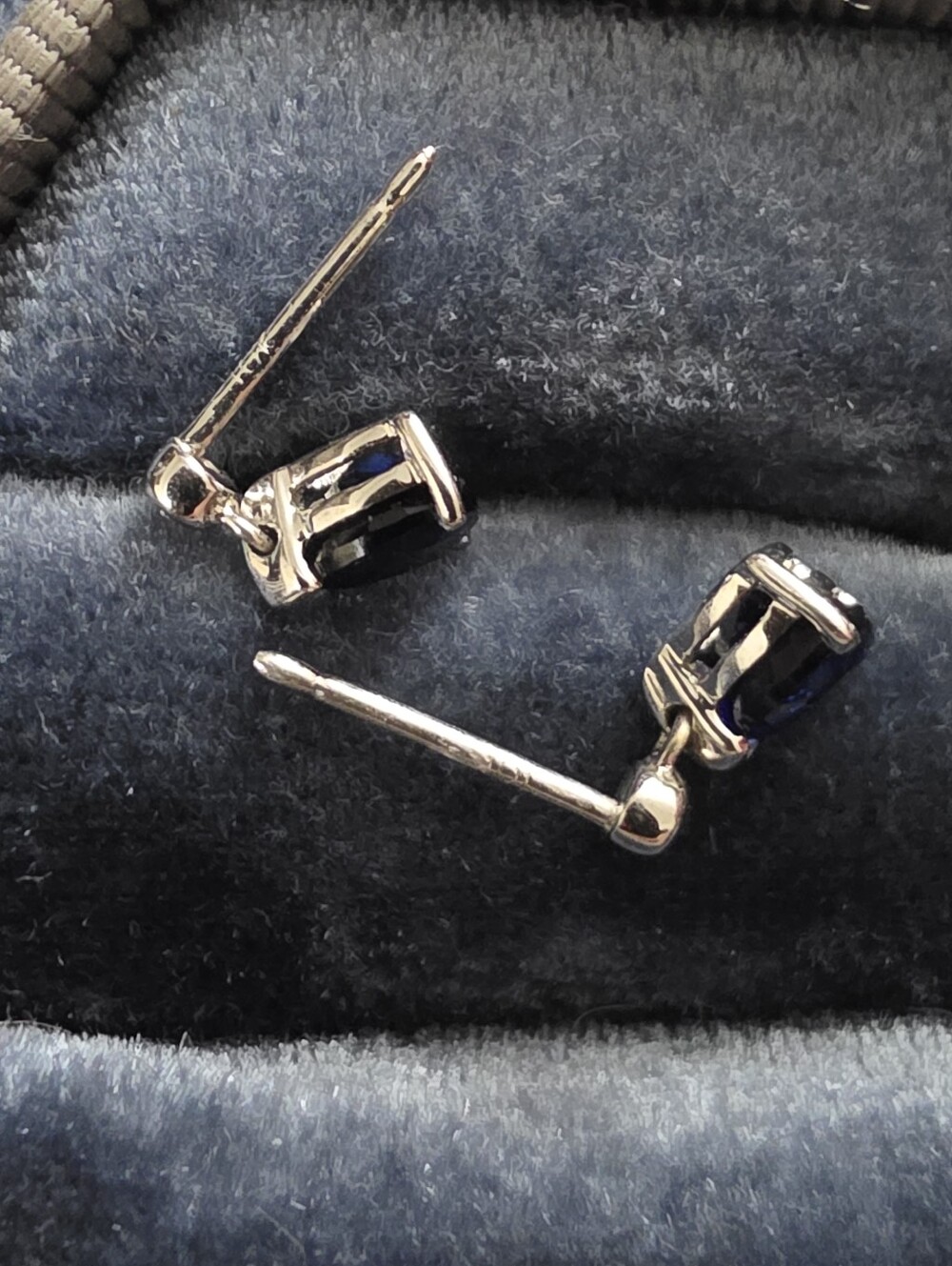 10k Sapphire, Diamond White Gold Earrings - Picture 5 of 11